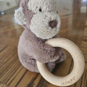 Jellycat Brown Monkey Stuffed Animal with Wooden Ring